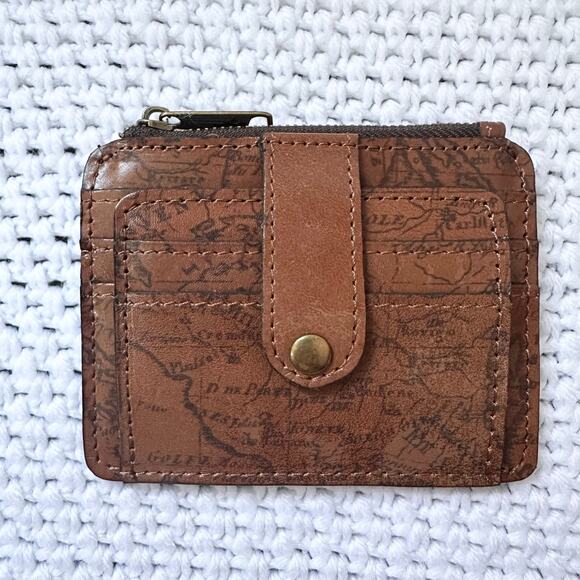 Patricia Nash Handbags - Patricia Nash Cassis ID Card Wallet NWOT Cognac Leather Map Atlas Print